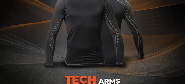 An image showing two black tech arms compression shirt for disc golf frisbee